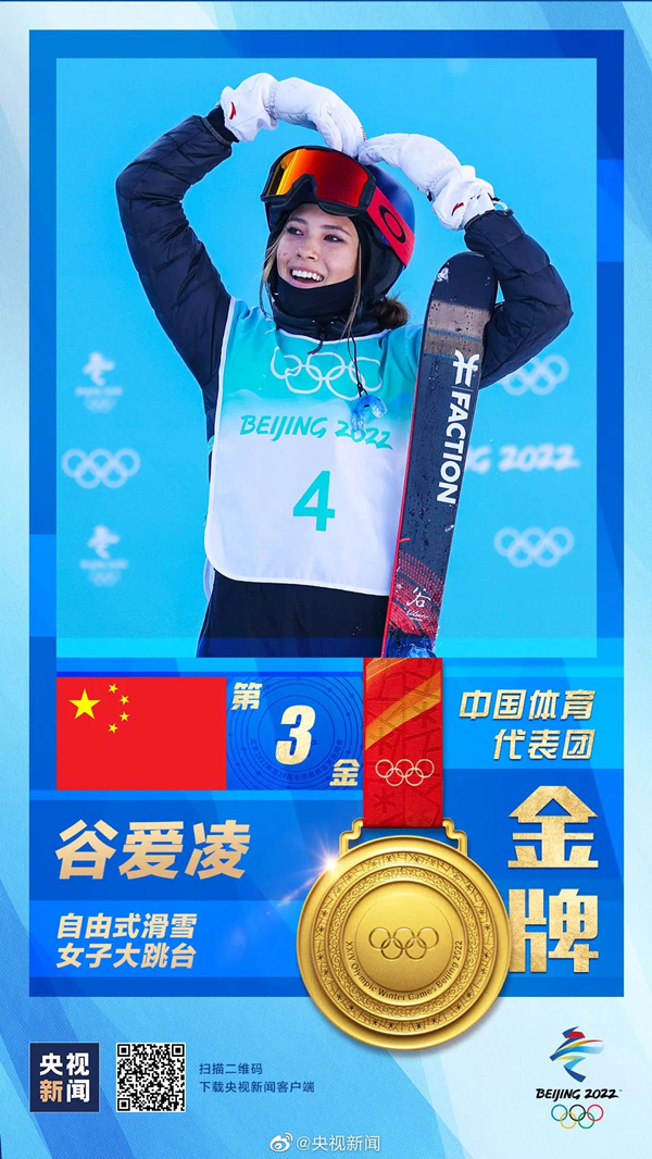 谷愛凌榮獲金牌 谷愛凌榮獲金牌
